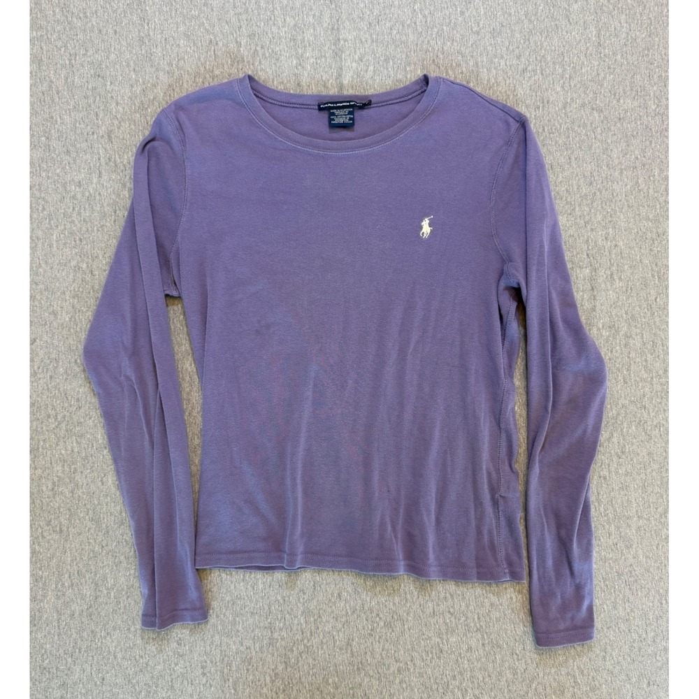 Ralph Lauren Sport Purple Long Sleeve Cotton Tee White Pony Logo Women M